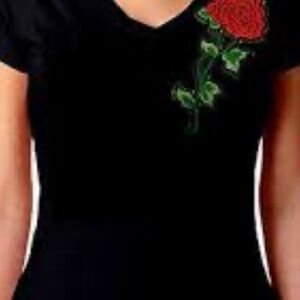 Black Floral Embroidered Women's Top